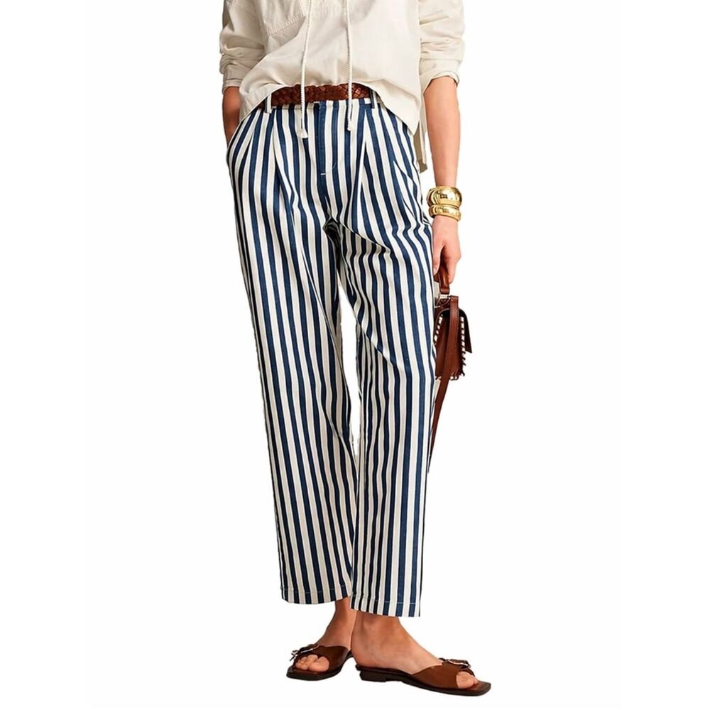 J.Crew Blue & White Striped Wide Leg Cropped Pants Size 2